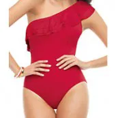 SPANX Sheer Ruffle One Shoulder One Piece Swimsuit SPANX Sheer Ruffle One Shoulder One Piece Swimsuit