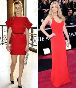 Jennifer Lawrence in her signature red. Jennifer Lawrence in her signature red.