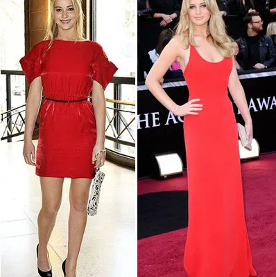 Jennifer Lawrence in her signature red.