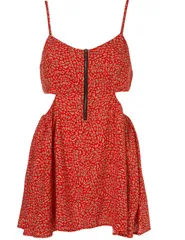 Toshop Red Cut Out Leopard Print Zip Suntop Toshop Red Cut Out Leopard Print Zip Suntop