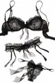 Unlined Demi Bra, Ruffle Garterbelt, and Ruffle V-String in Black