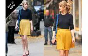 Taylor Swift in Olivaceous Pleated Skirt in Mustard Taylor Swift in Olivaceous Pleated Skirt in Mustard