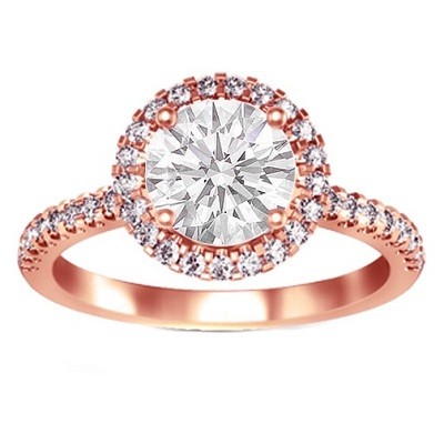 Rose Gold Round Diamond Halo Cathedral Engagement Ring (1,831)