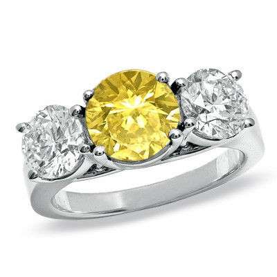 Zales Enhanced Fancy Yellow and White Diamond Three Stone Ring ( ...
