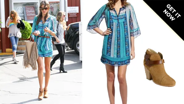 Alessandra Ambrosio Ella Moss Dress | Rag Bone Harrow Booties