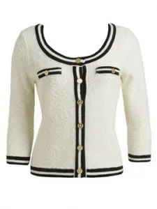 Boucle Strip Cardigan Sweater