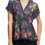 Quotation- Johnny Was Eyelet-Trimmed Floral Silk Top