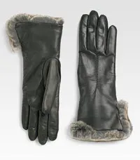 fur accessories - Saks Fifth Avenue Fur Cuff Leather Gloves