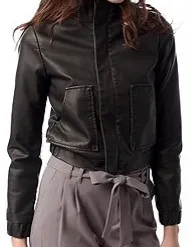 Cropped Leather Bomber