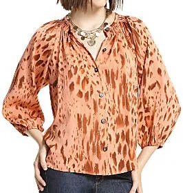 Tucker Smocked Button-Front Silk Blouse