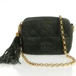 Vintage Deep Green Quilted Suede Small Camera Tassel Bag Vintage Deep Green Quilted Suede Small Camera Tassel Bag