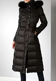ABS by Allen Schwartz Black Down Coat With Fox Fur