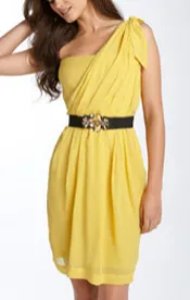 bcbg maxazria one shoulder yellow dress