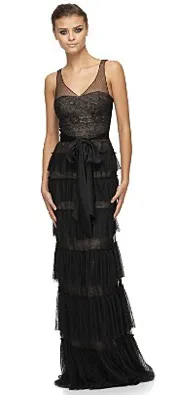 bcbgmaxazria long black lace tiered gown bcbgmaxazria long black lace tiered gown