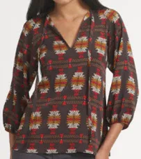 tucker printed silk blouse