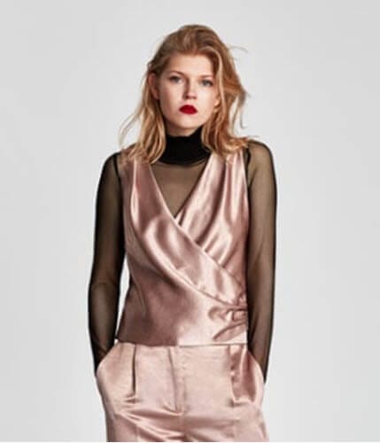 zara satin top draped detail