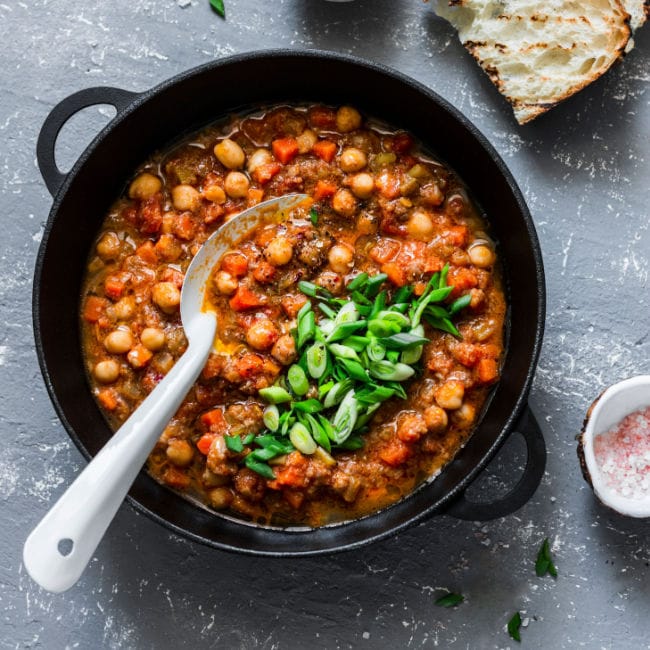 pot filled with chickpea stew
