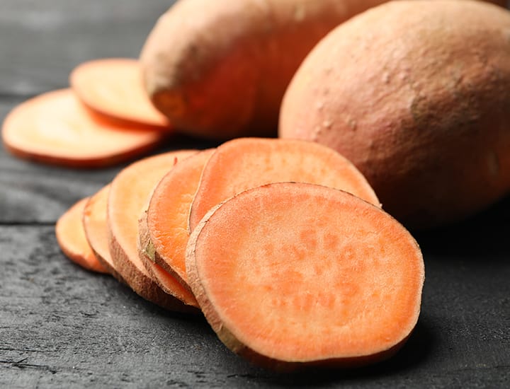 Sliced sweet potatoes.