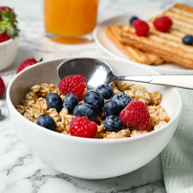 bowl of granola and berries