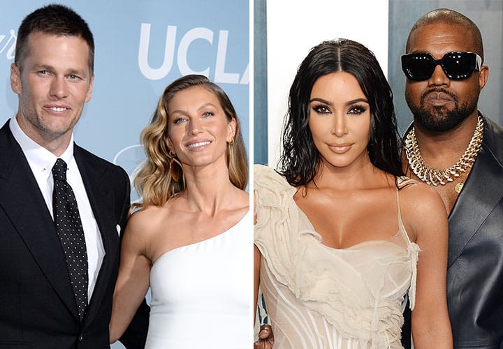 Tom Brady with Gisele Bündchen in side by side image with Kim Kardashian and Kanye West