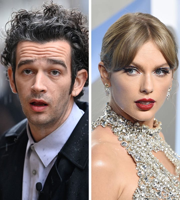 matty healy taylor swift side-by-side split screen tuxedo silver dress