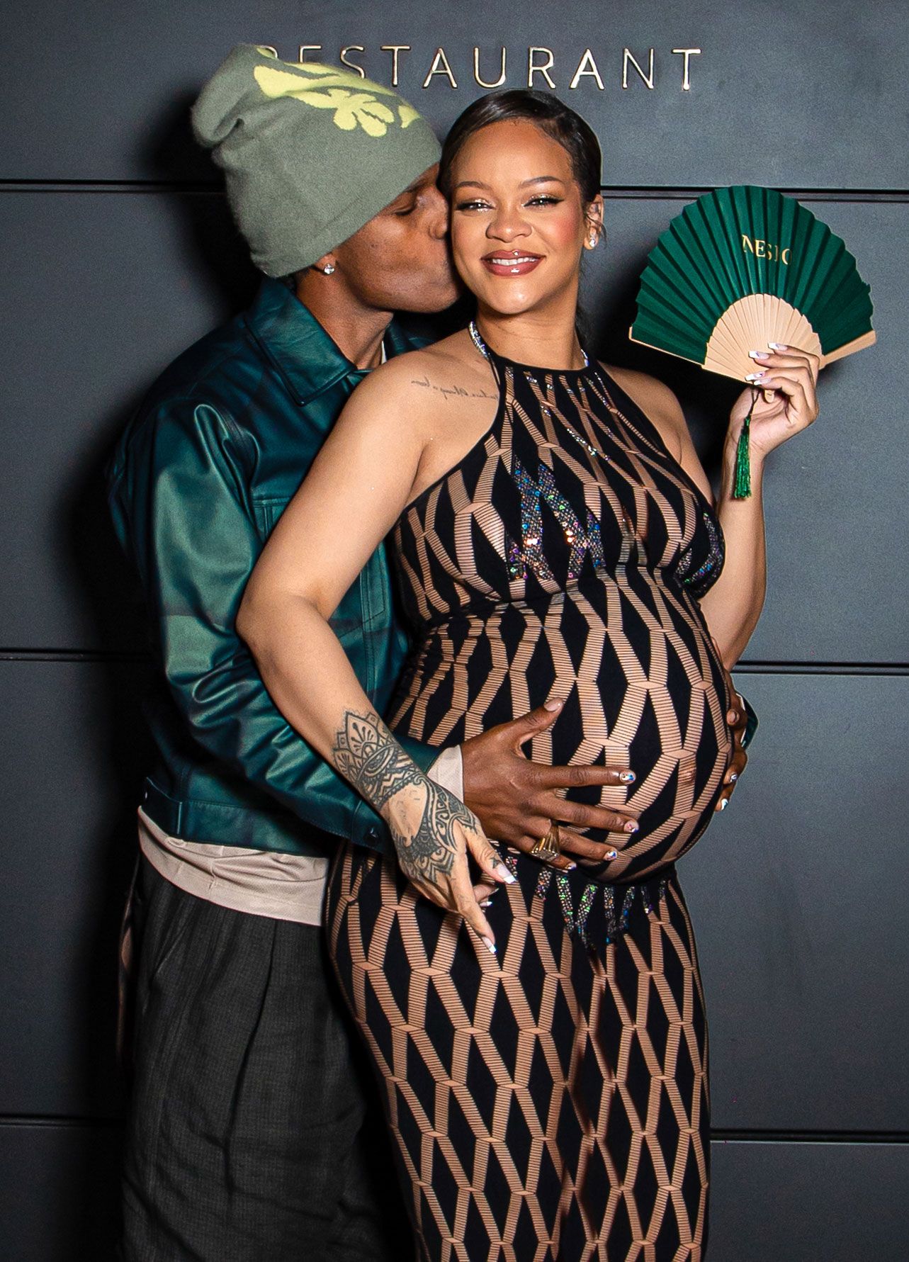 rihanna asap rocky red carpet see-through dress metallic bikini