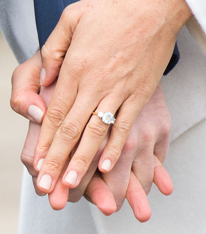 Closeup of Meghan Markle's engagement ring