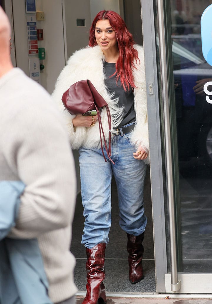 dua lipa fluffy jacket and boots