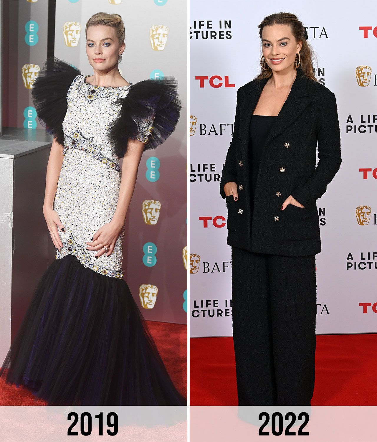 Margot Robbie Baftas 2019 and 2022