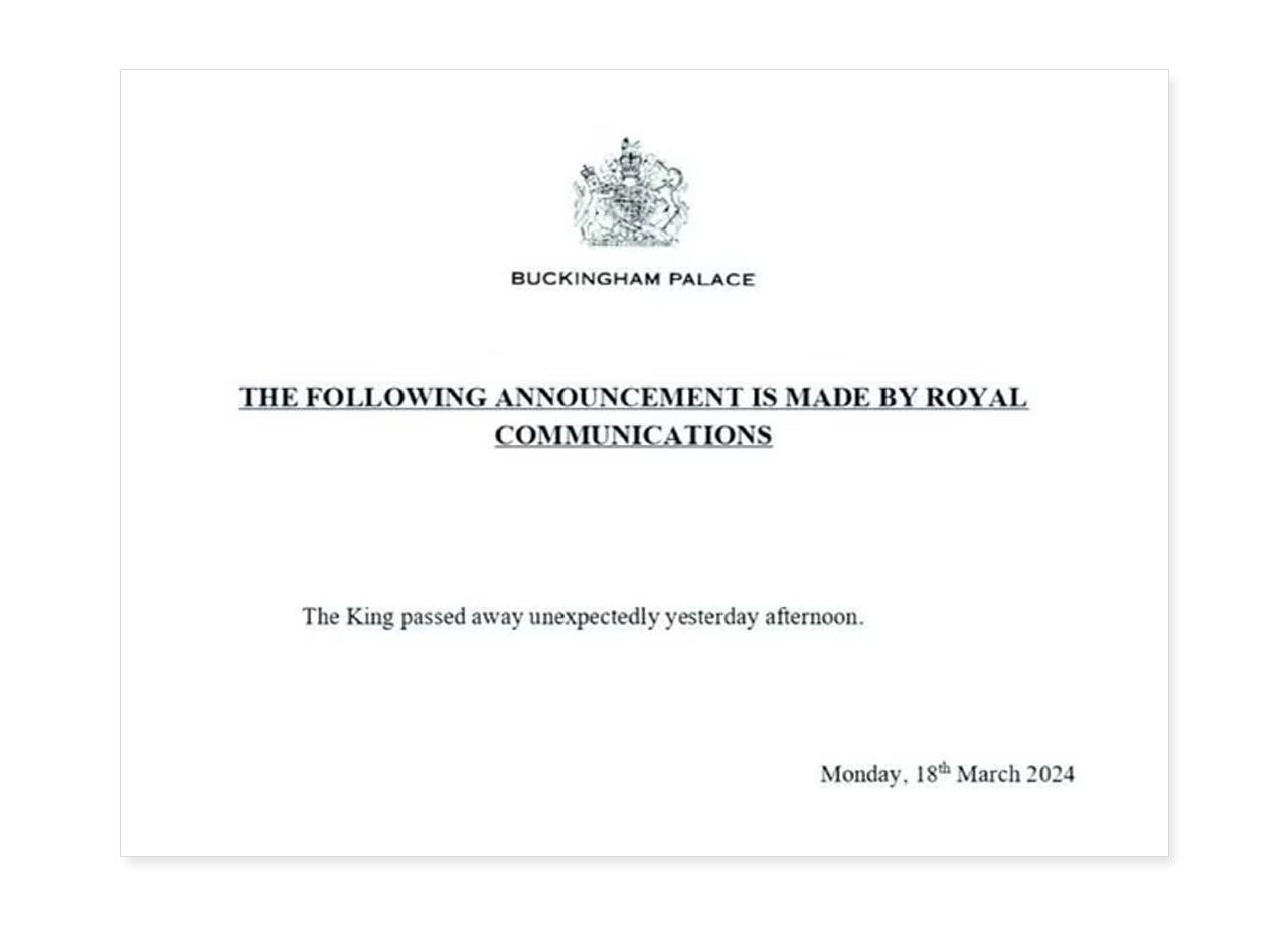 Fake Buckingham Palace announcement King Charles death