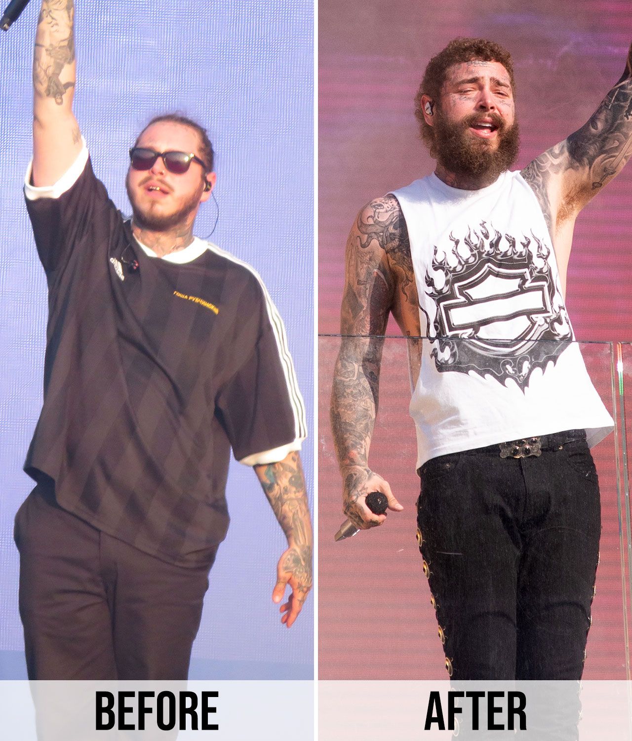 Post Malone before and after weight loss performing