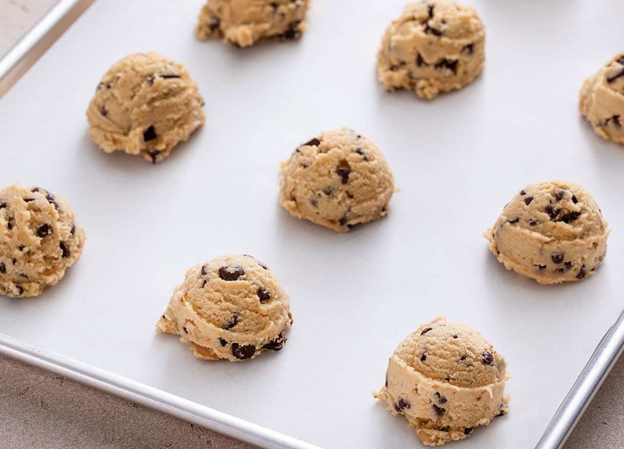 raw cookie dough on tray