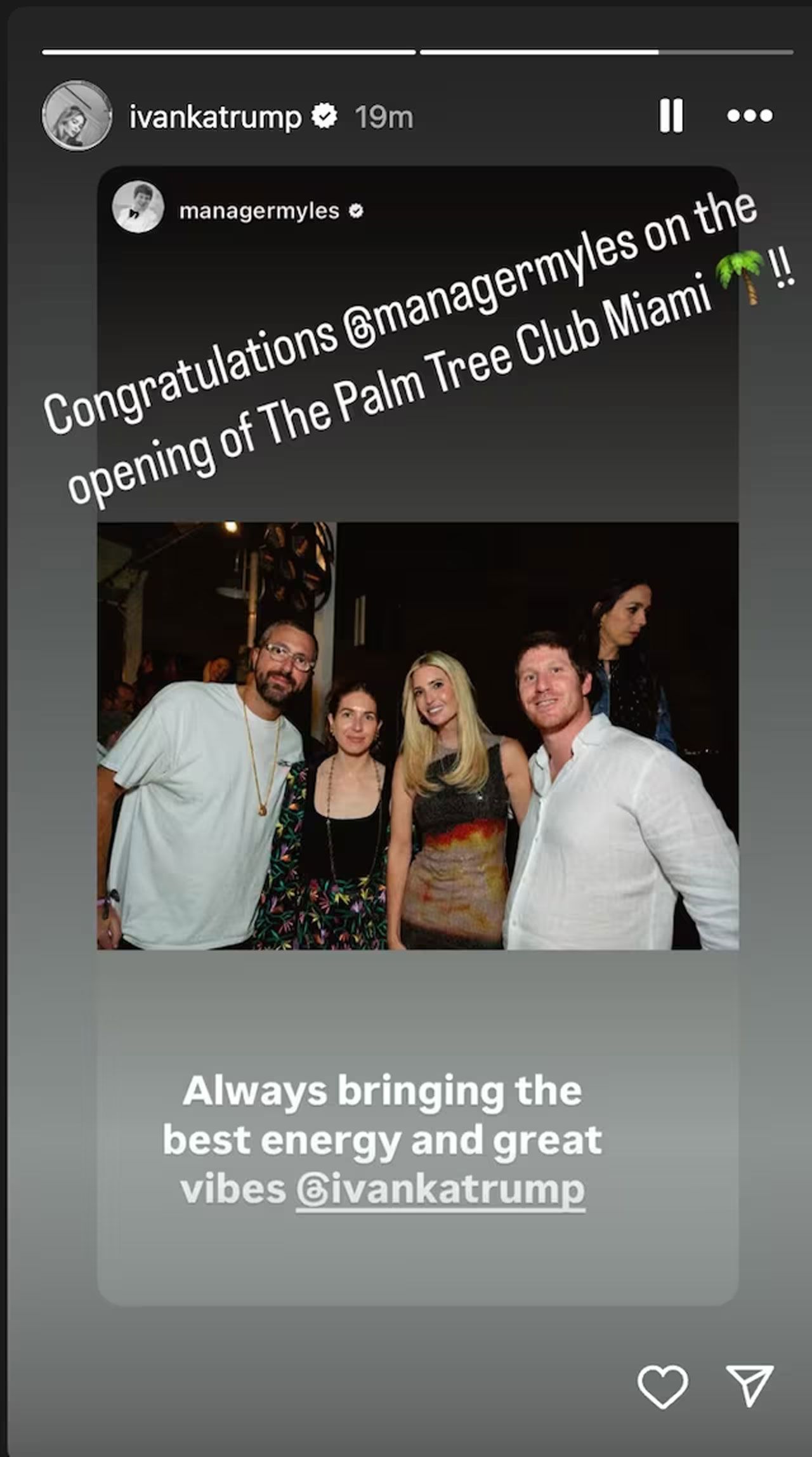 Ivanka Trump Instagram Story Palm Tree Club Miami