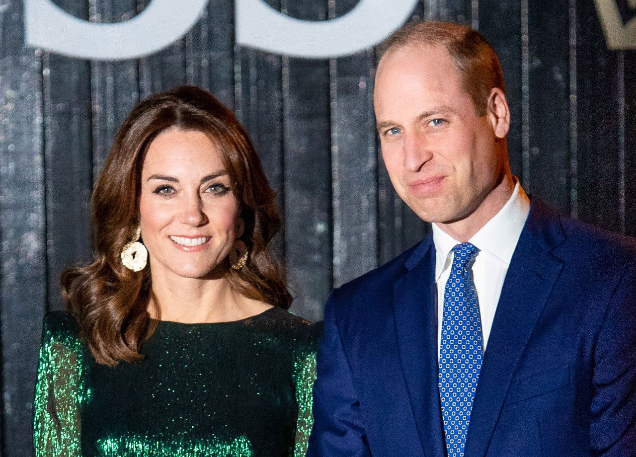 Prince William and Kate Middleton wearing sequin green dress