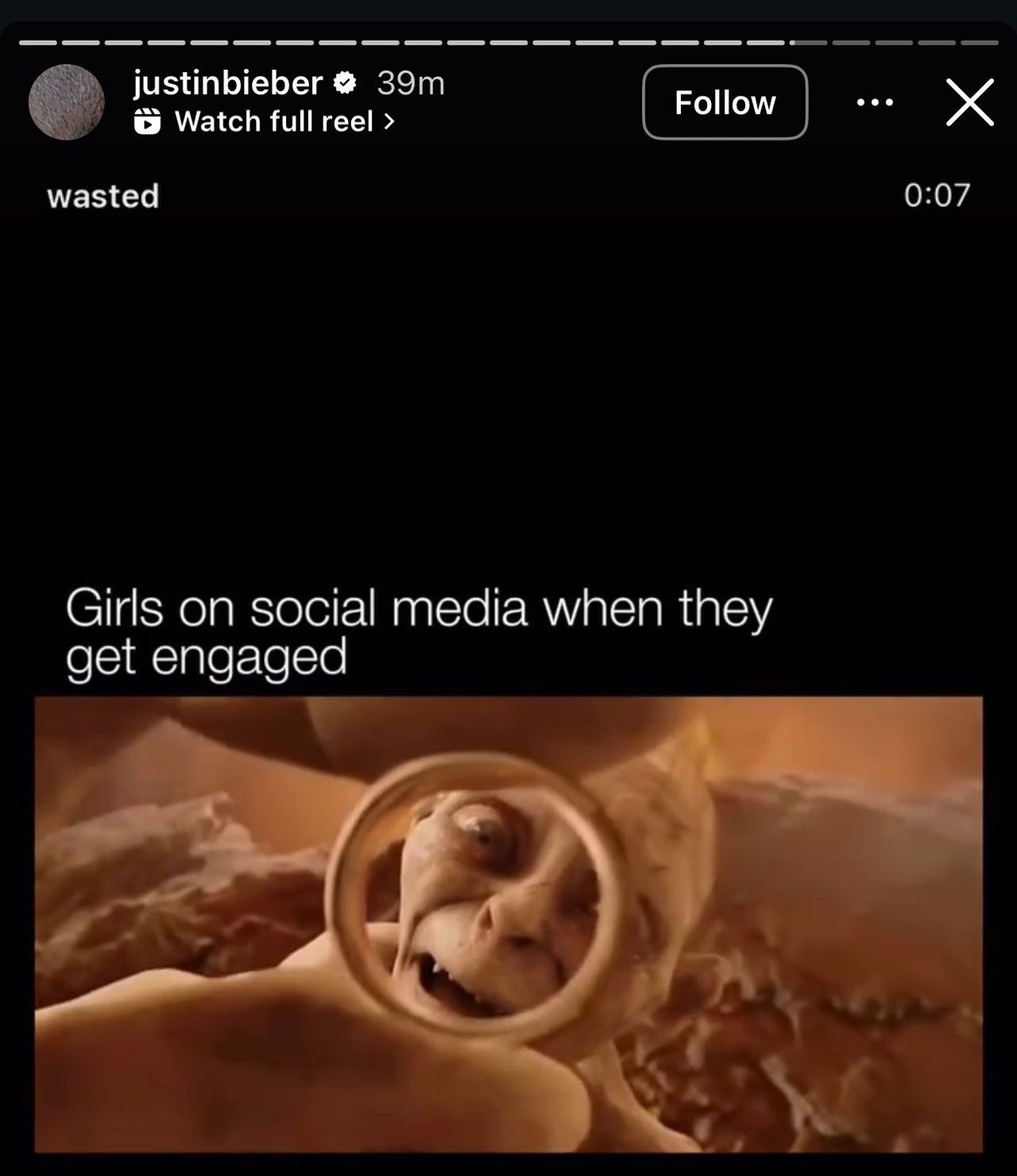 Justin Bieber Instagram Story about engagement rings