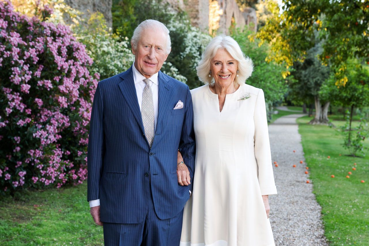 King Charles III and Queen Camilla 20th wedding anniversary portrait Rome Italy