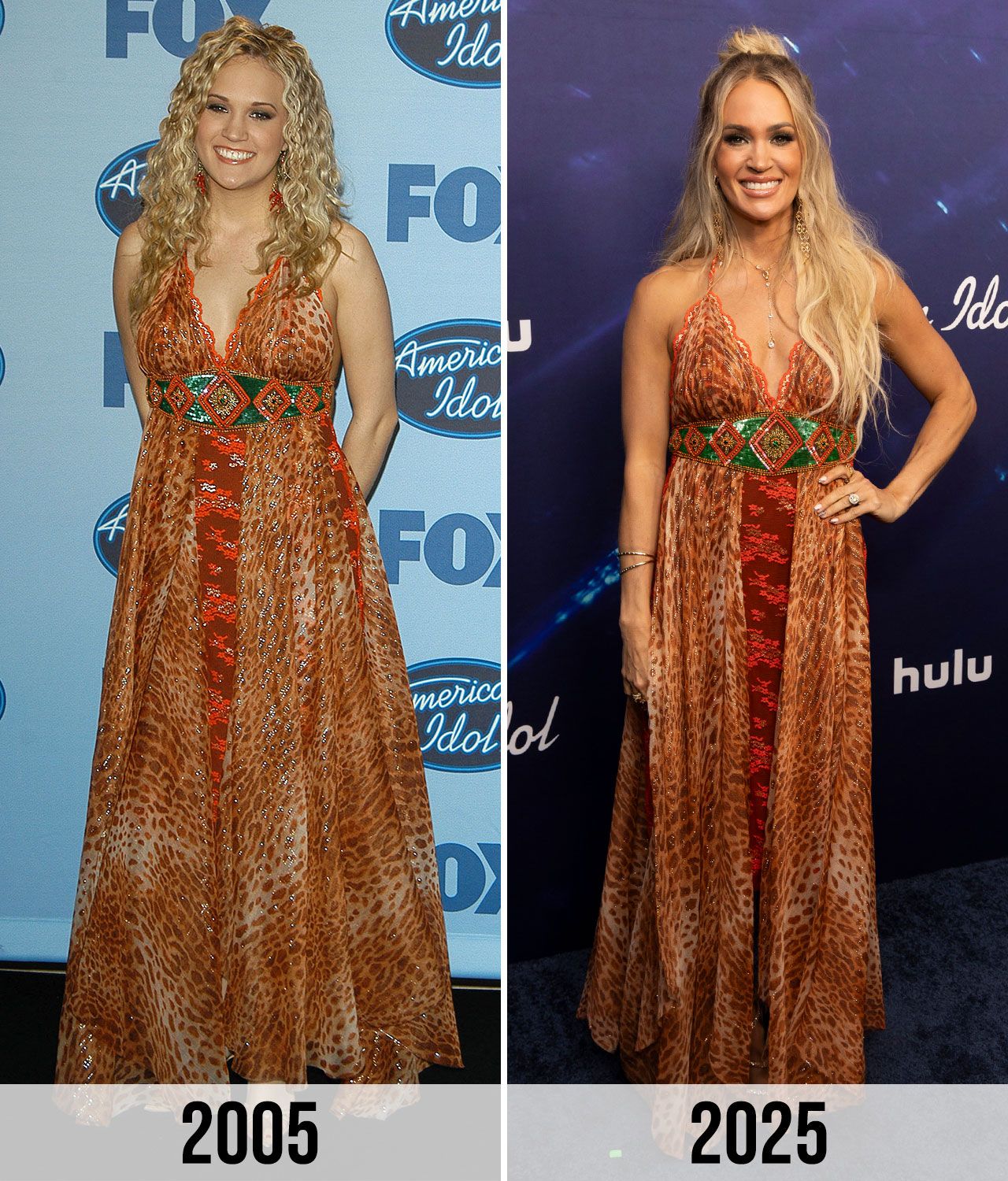 Carrie Underwood same dress American Idol 2005 vs 2025