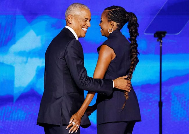 Michelle Obama and Barack Obama on stage
