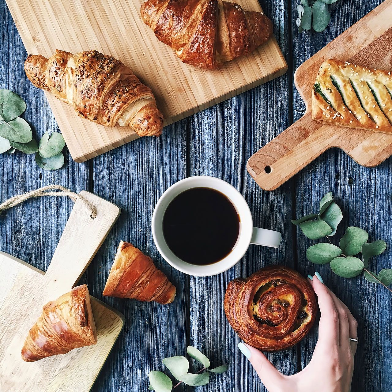 pastries on wooden cutting board