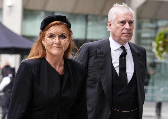 Prince Andrew and Sarah Ferguson at Duchess of Kents funeral