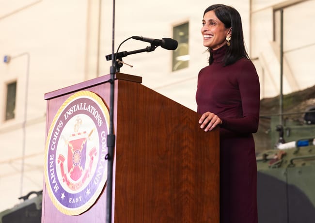 Usha Vance addresses service members and families