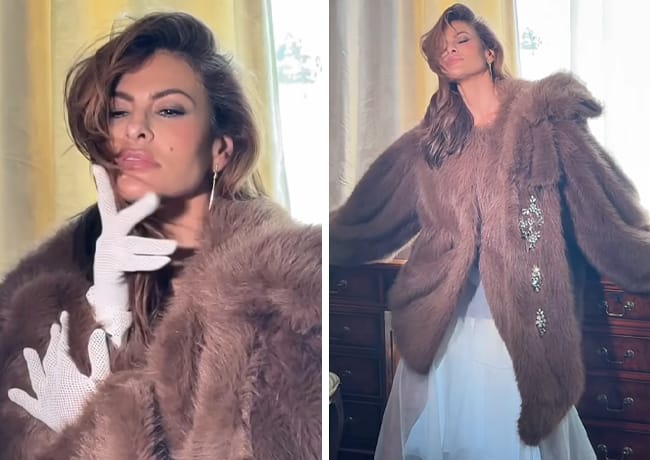 Eva Mendes fur coat Instagram video
