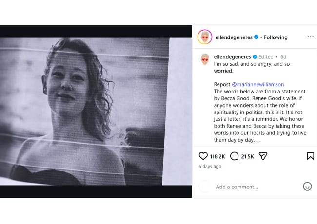 Ellen DeGeneres Instagram post