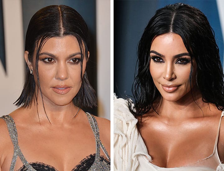 kourtney kardashian kim kardashian side-by-side red carpet headshots