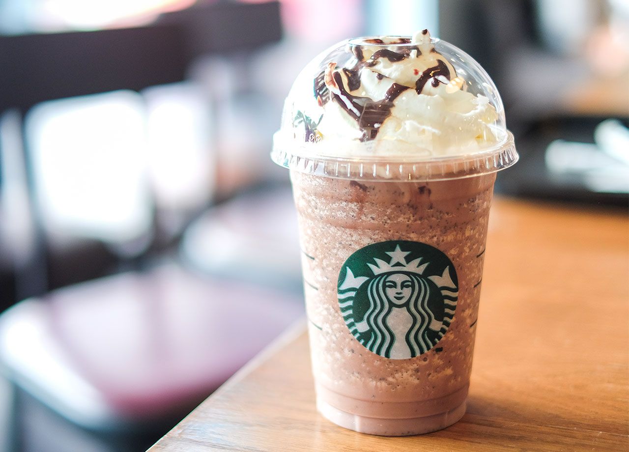 whipped cream on a drink at starbucks