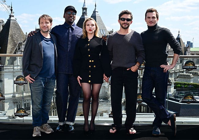 Scarlett Johansson Jonathan Bailey Mahershala Ali Rupert Friend Jurassic World Rebirth photocall London