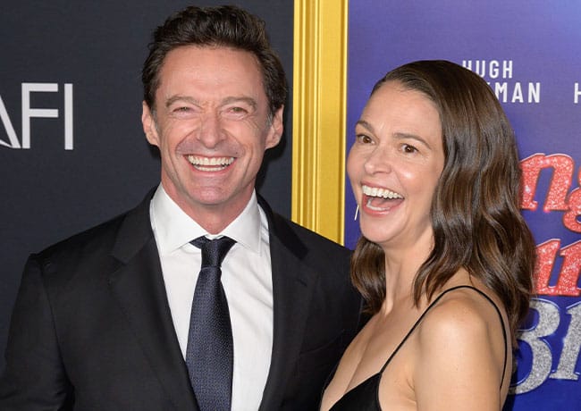 Sutton Foster and Hugh Jackman laughing Afi Fesi Song Sung Blue premiere