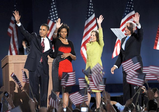 Barack Obama with Michelle Obama and Joe Biden and Jill Biden