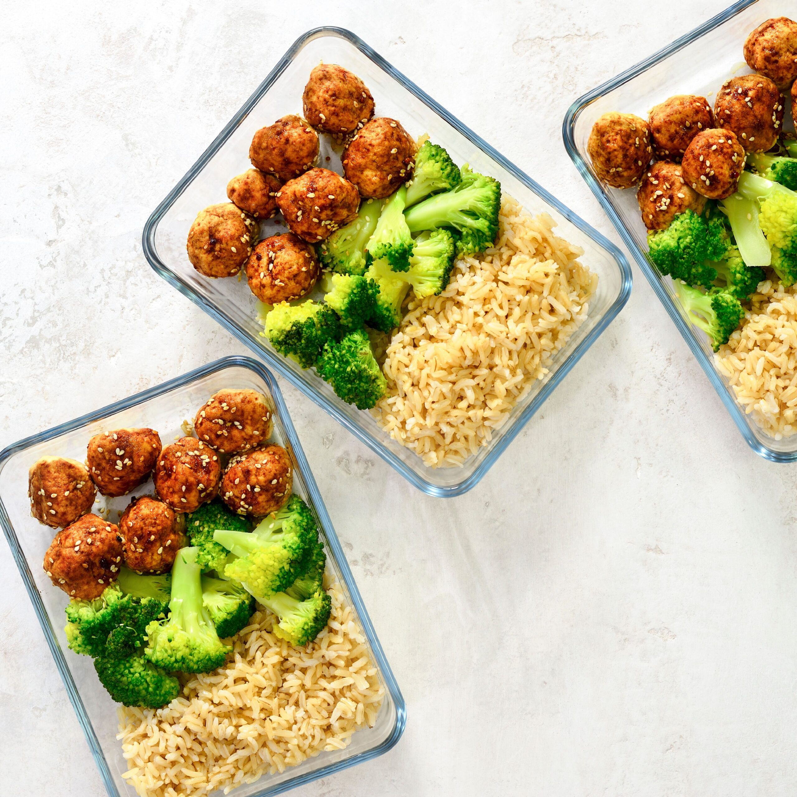 meal prep lunch in glass containers