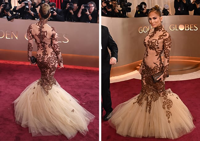 Jennifer Lopez 83rd Golden Globes 2026 dress front and back